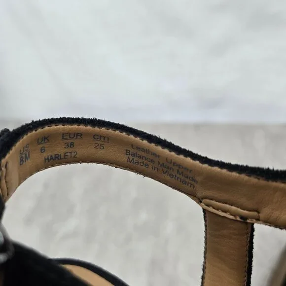 Franco Sarto Heeled Sandals Sz 8 Black Perferated Suede Dressy Block Heel Shoes - Picture 11 of 12